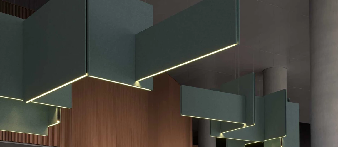 Prolicht PL Q1 2024 Lullaby Akustik Paneel Leuchte Hotel Rezeption Designerleuchte Marc Sadler