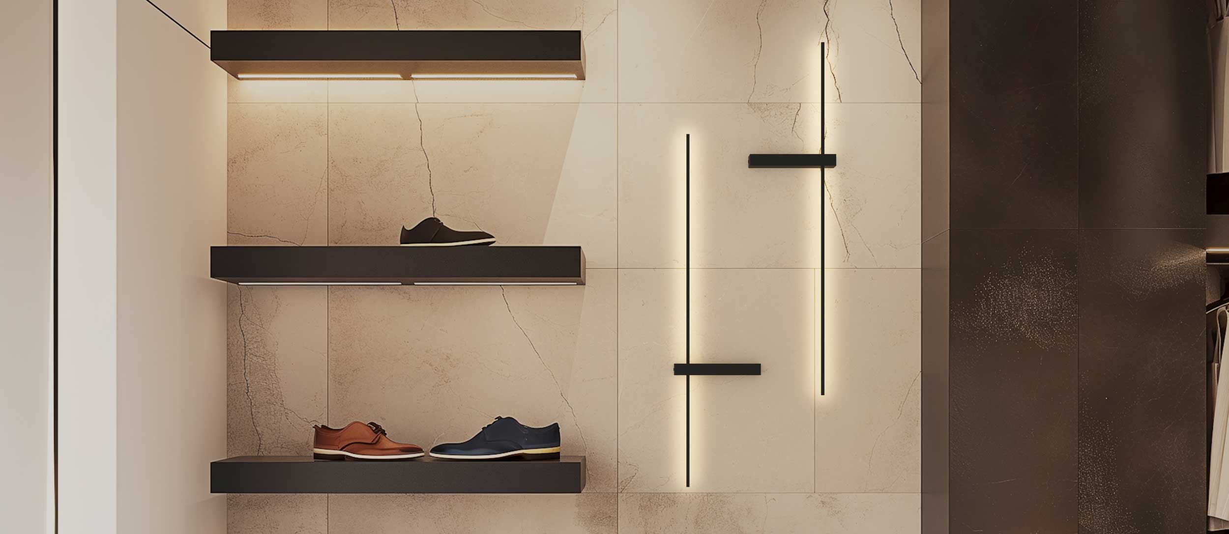 Just Black Lines – Luminaire mural minimaliste pour accentuer une étagère à chaussures