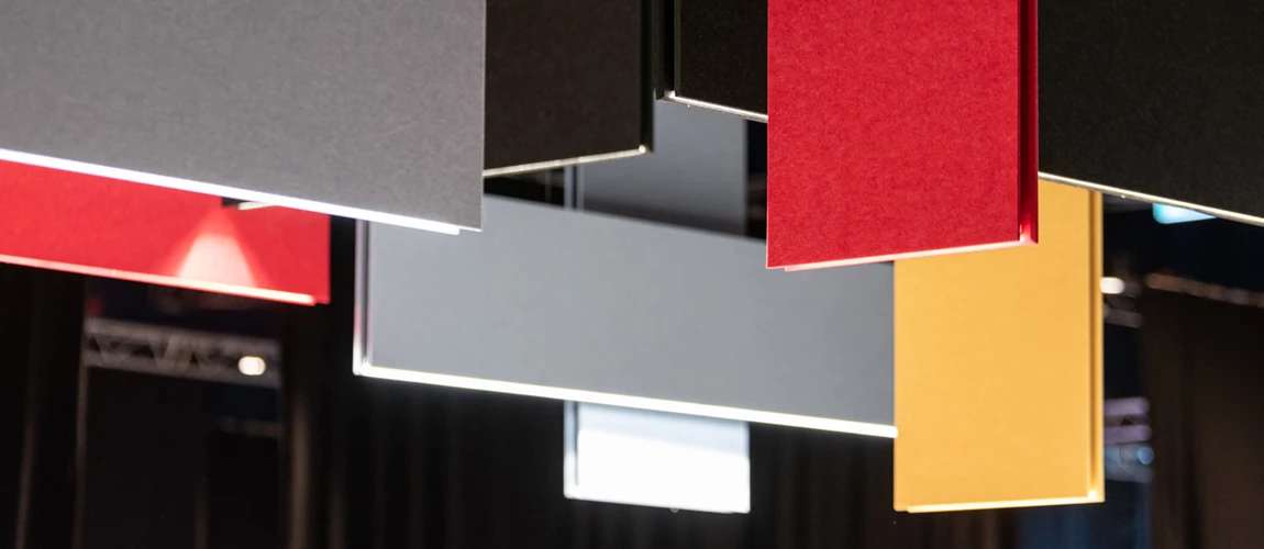 Colors Akustik Beleuchtung Paneele Rot Gelb Blau Grau