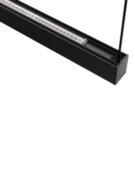 Representación de una luminaria suspendida con lente Batwing: vista superior con iluminación indirecta. (Representación del producto)