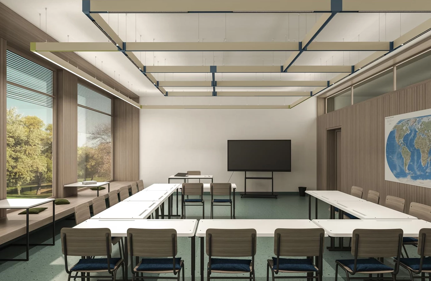 Sistema di profili Hypro come apparecchio a sospensione per un'illuminazione uniforme dell'aula