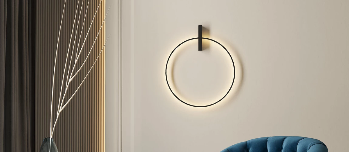 Luminária de parede Halo - elemento de design circular com luz indireta