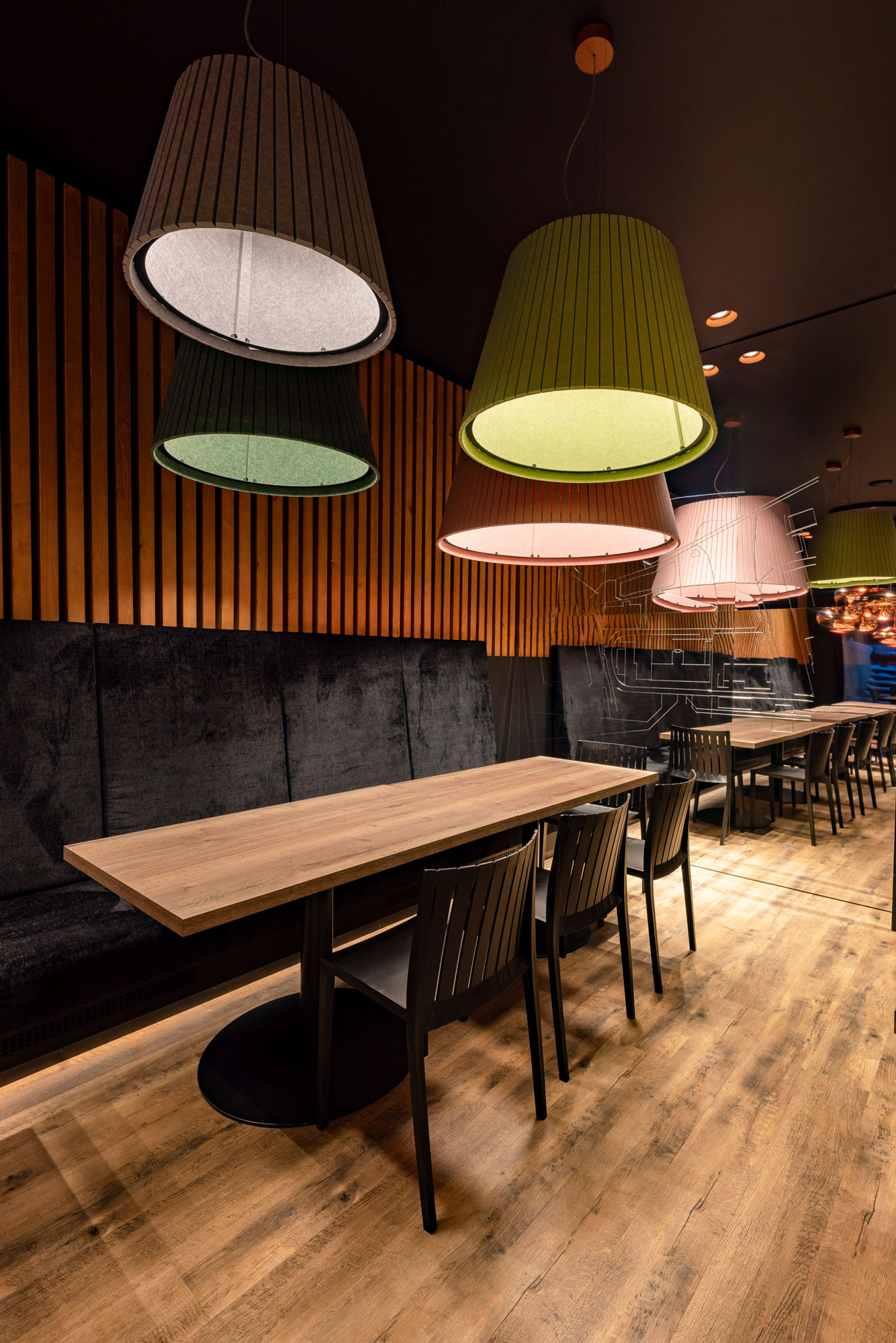 Colors Gruene Braune Akustikleuchten Decken Lampenschirm Essbereich Restaurant Schalldaemmung